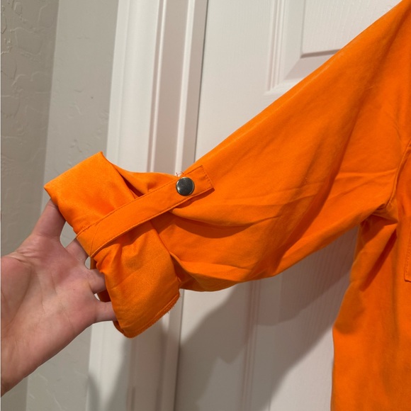 Orange Button front Drawstring Women's Jacket - Picture 5 of 13